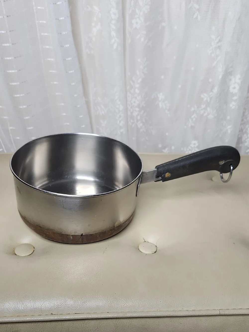 vintage 1801 Revere Ware stainless steel saucepan with a copper-clad bottom